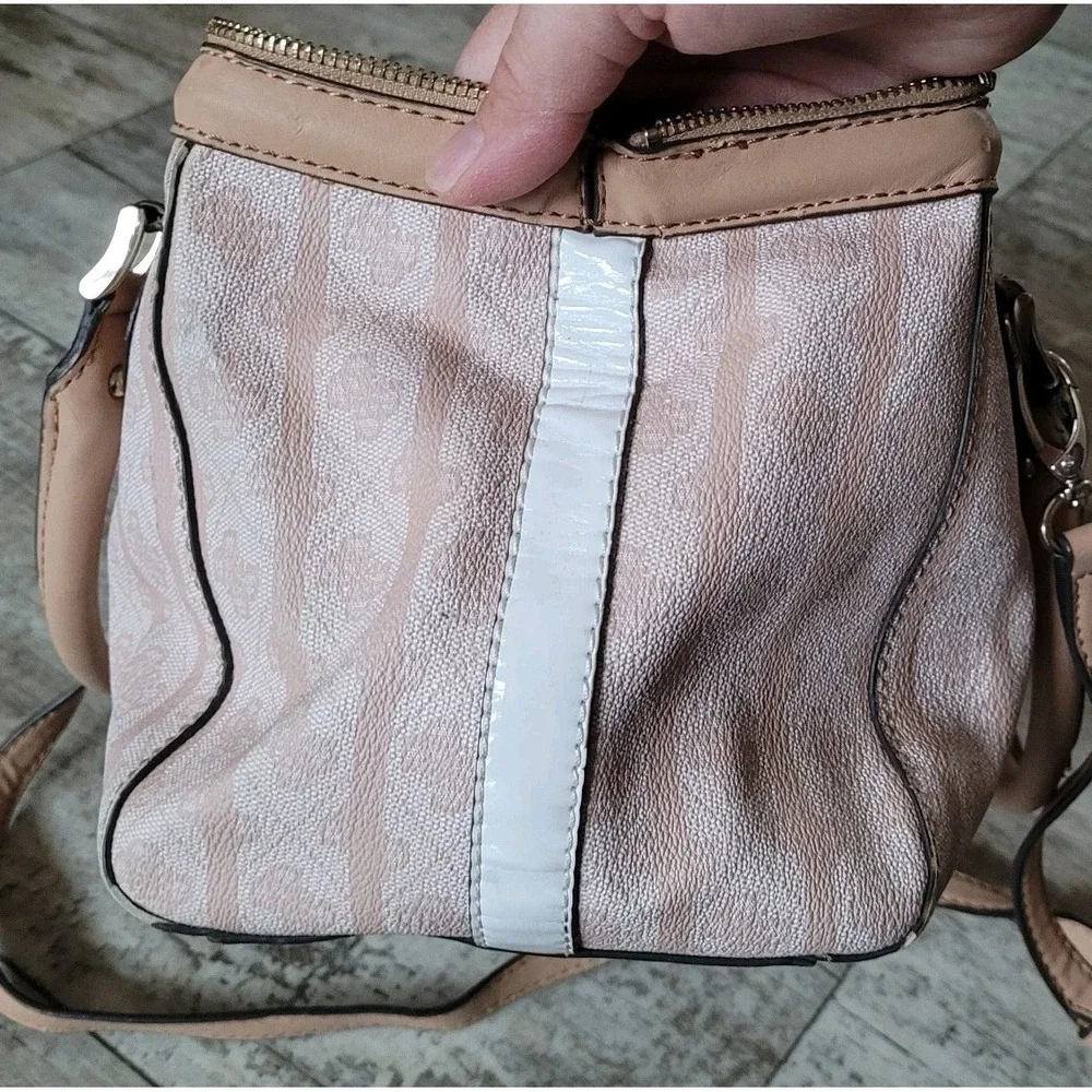 GUESS Y2K Jasleen Box Satchel Doctor Purse Monogram Pink Crossbody Handbag Charm